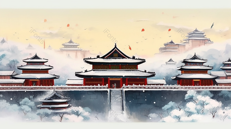 唯美故宫雪景中国风手绘水墨画插画图,插画/手绘图,插画/手绘图库,插画/手绘图下载,插画/手绘